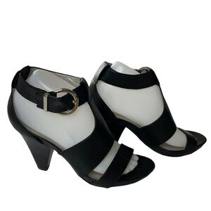 Me Too black ankle strap leather heels size 8